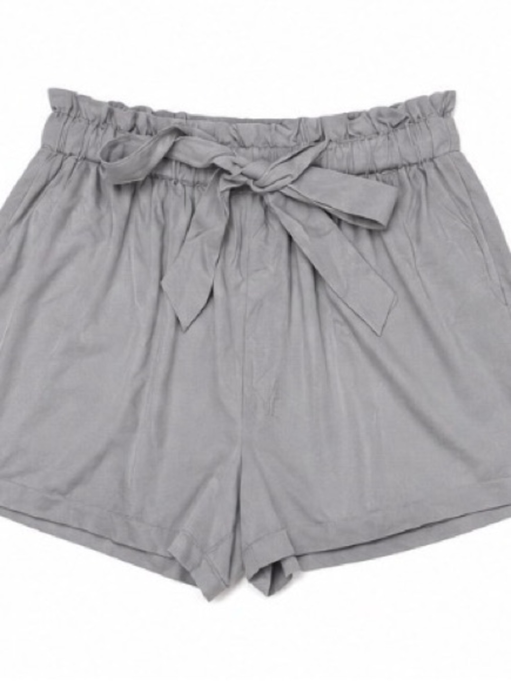 Pink Lily Light Gray Paperbag Waist Shorts with Tie